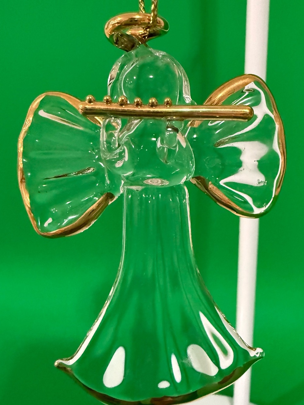 Vtg Princess House 244 Crystal Angel Playing Flute Christmas Ornament Gold Box